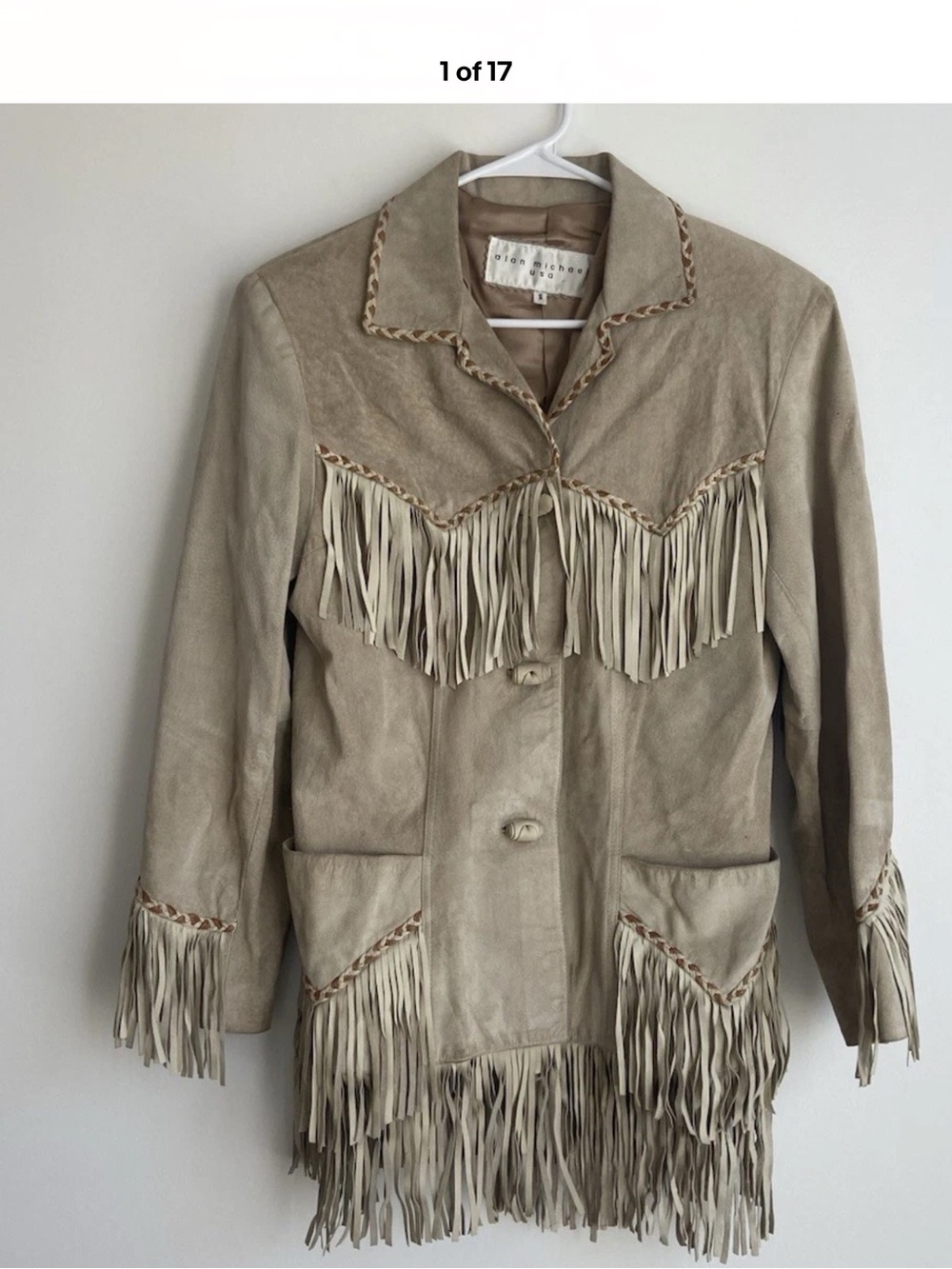 ISO Alan Michael Suede Fringe Leather Jacket - Beige Women's Western Style